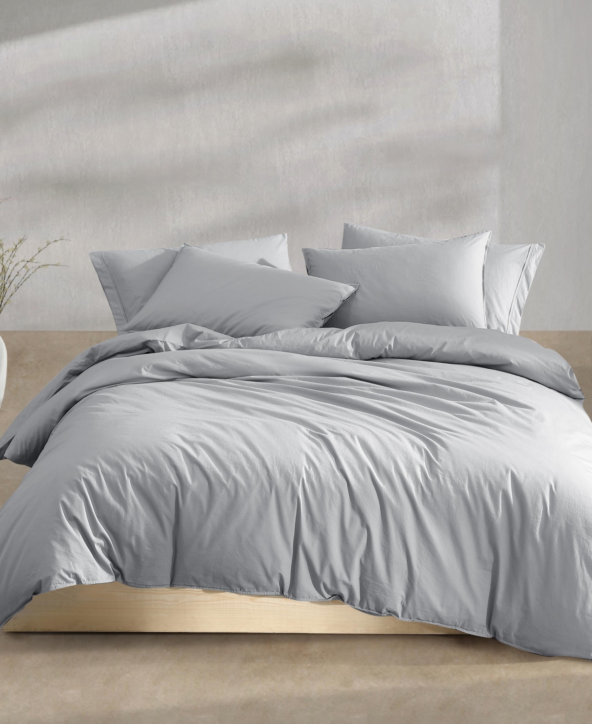 Shop Calvin Klein Washed Percale Cotton Solid 3 Piece Duvet Cover Set, Queen In Gray,blue