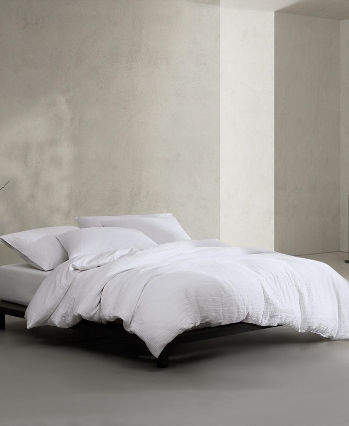 Calvin Klein Washed Texture Solid Cotton Jacquard 3 Piece Duvet Cover ...
