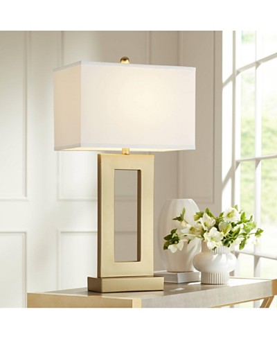 Barnes and Ivy Georgetown Traditional Desk Lamp 28 1/2 Tall Warm Brass  with USB Charging Port Black Shade for Bedroom Living Room Bedside Office  Kids