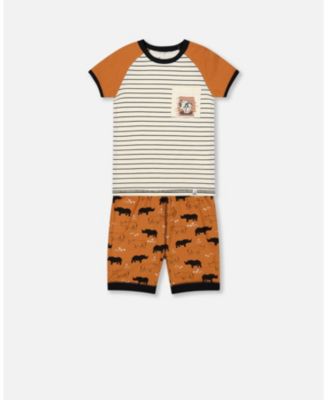 Deux Par Deux Organic Cotton Short Two Piece Pajama Set - Printed Cotton Candy Deux Par Deux Organic Cotton Short Two Piece Pajama Set - Printed Cotton Candy