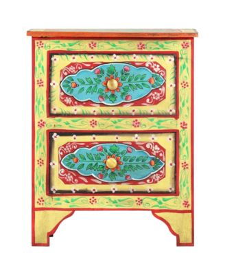 Hand Painted Bedside Cabinet 15.7"x11.8"x19.7" Solid Mango Wood