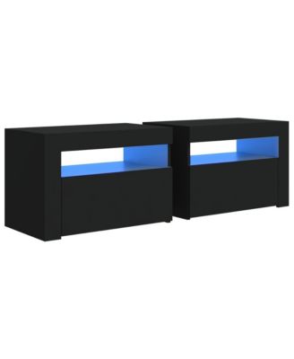 Bedside Cabinets 2 pcs with LEDs Black 23.6"x13.8"x15.7"