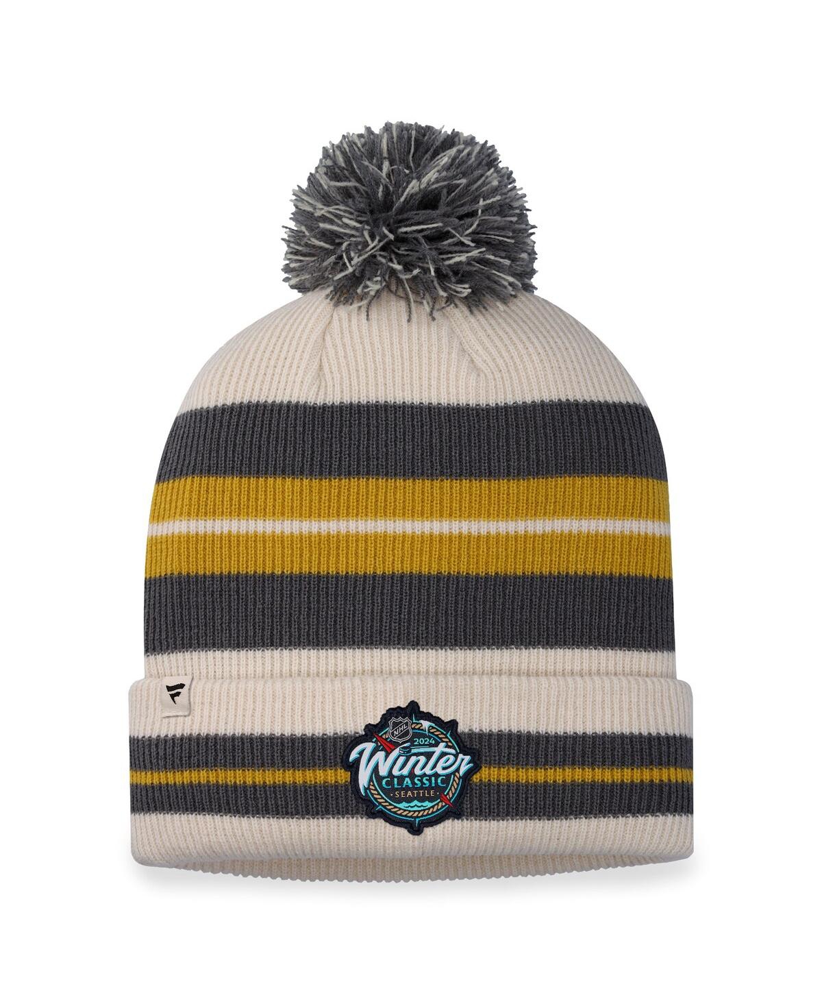 Fanatics Men's  Vegas Golden Knights Charcoal, Cream 2024 Nhl Winter Classic Cuffed Knit Hat With Pom In Charcoal,cream