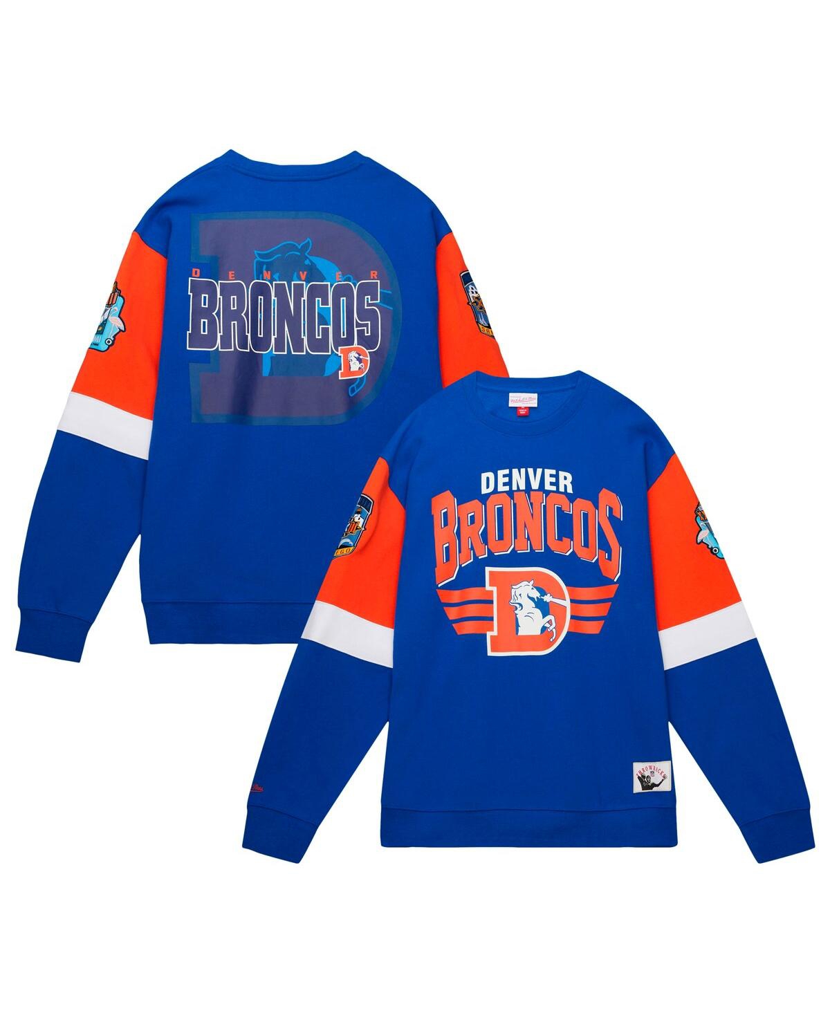 Shop Mitchell & Ness Men's  Royal Denver Broncos Gridiron Classics Allover 3.0 Pullover Sweatshirt