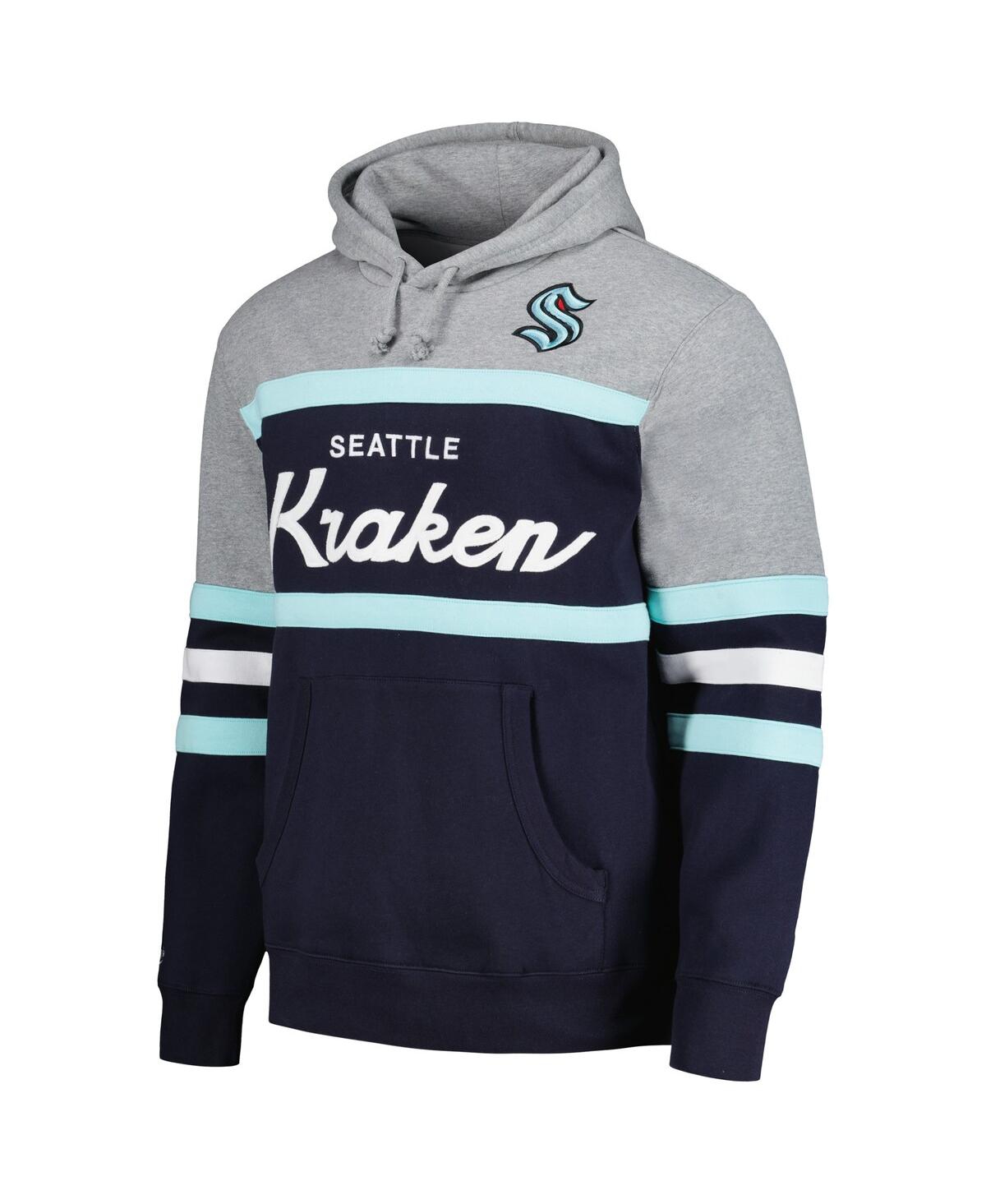Mitchell & Ness Men's  Deep Sea Blue, Gray Seattle Kraken Head Coach Pullover Hoodie In Deep Sea Blue,gray