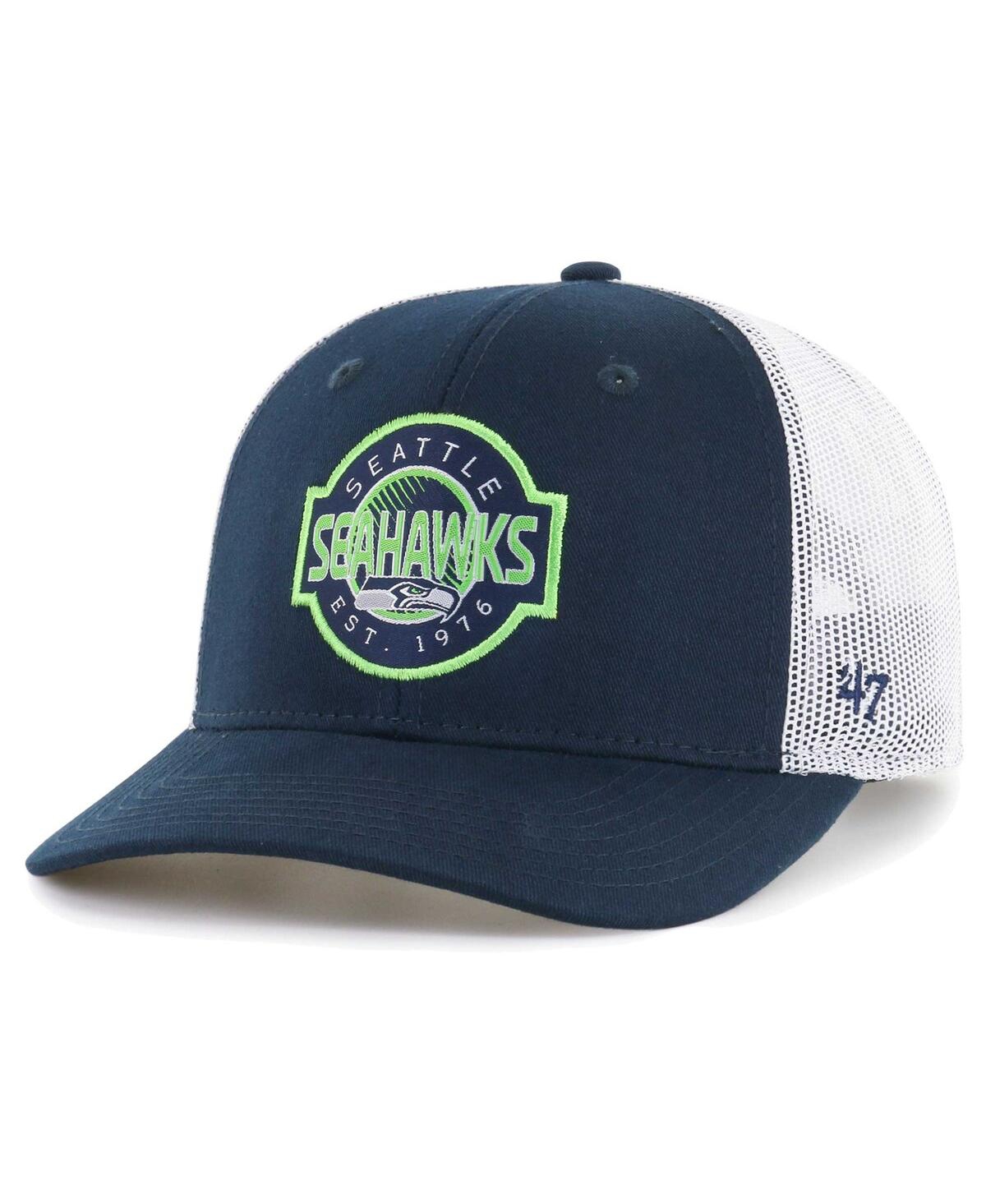 47 Brand Big Boys ' Navy, White Seattle Seahawks Scramble Adjustable Trucker Hat In Blue