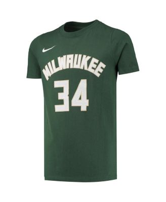 Big Boys Giannis Antetokounmpo Hunter Green Milwaukee Bucks Logo Name and Number Performance T-shirt