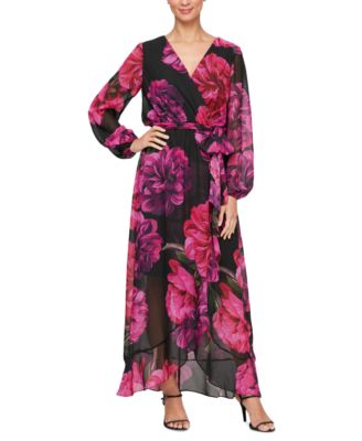 SL Fashions - Women Printed Surplice-Neck Tie-Waist Maxi Dress