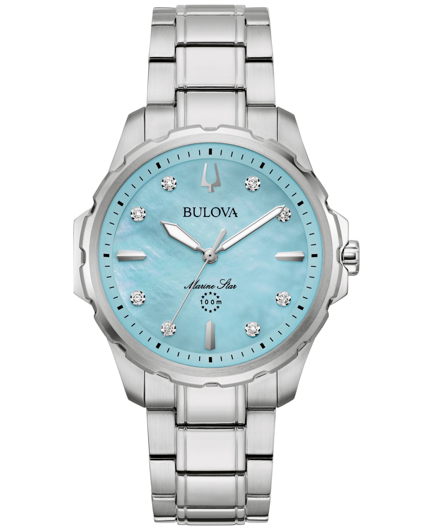 Женские часы Bulova Marine Star Diamond Accent Stainless Steel Bracelet Watch 36mm — фото 1