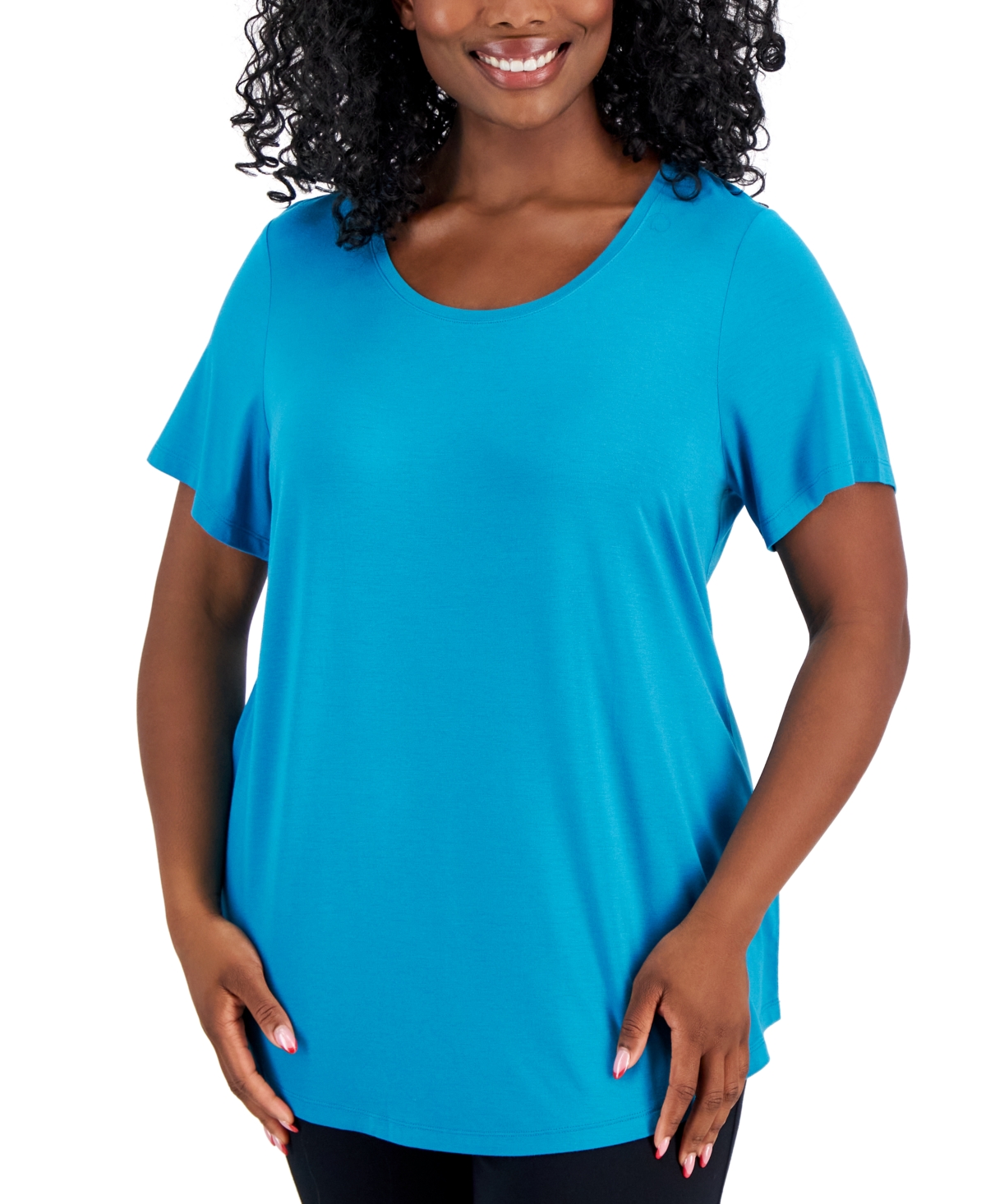 Jm Collection Plus Size Short-sleeve Top, Created For Macy's In Seafrost