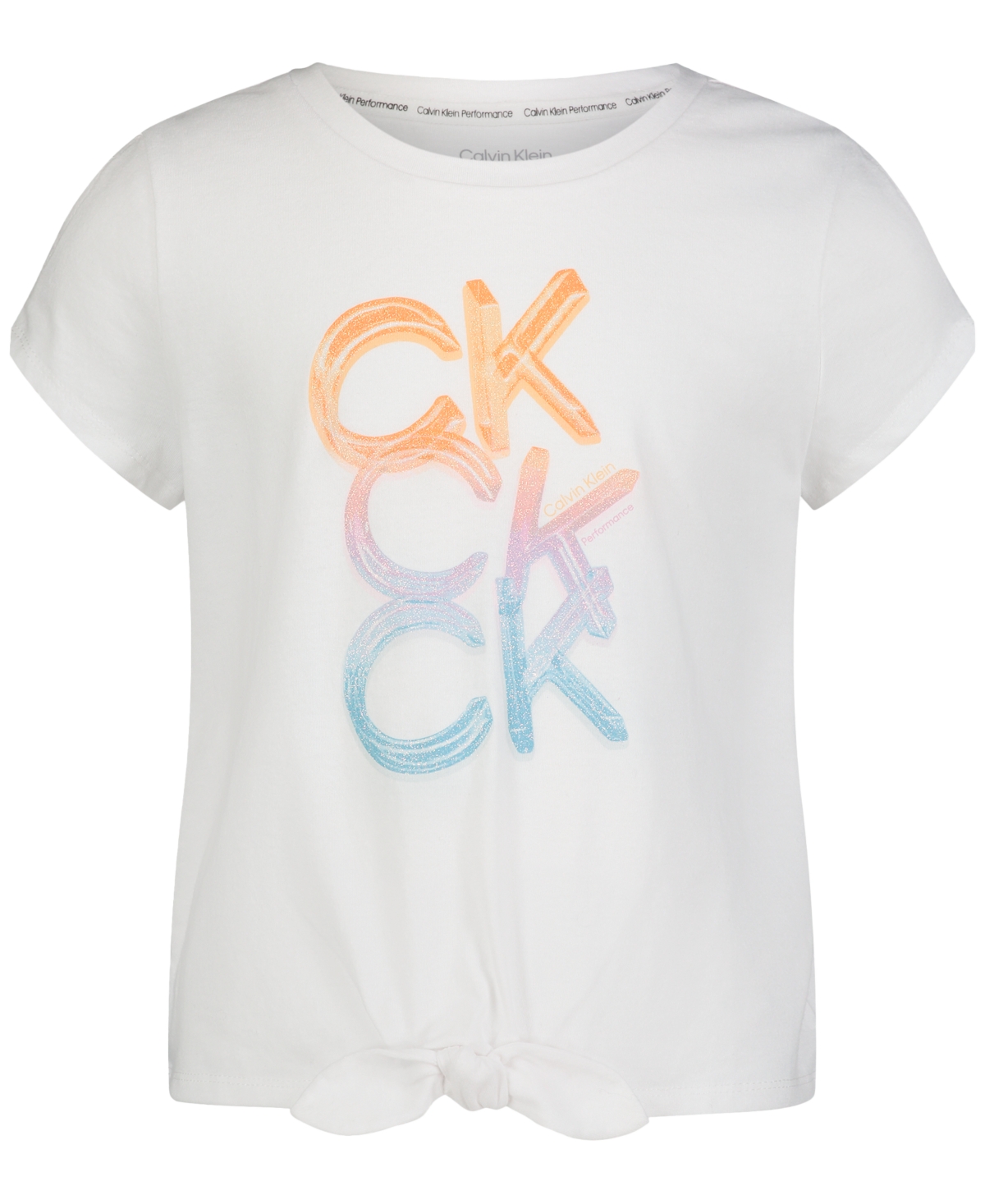 Shop Calvin Klein Performance Big Girls Float Logo Stack T-shirt In White