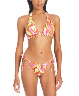 Womens Neon Swirl String Bikini Top Bottom