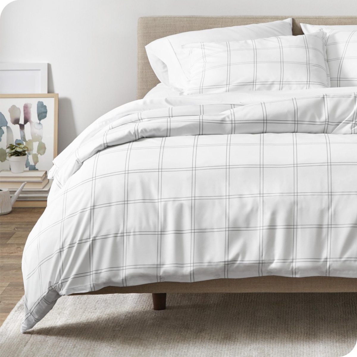 Bare Home Double Brushed Printed Duvet Cover Set - Modern plaid x2013; white/grey