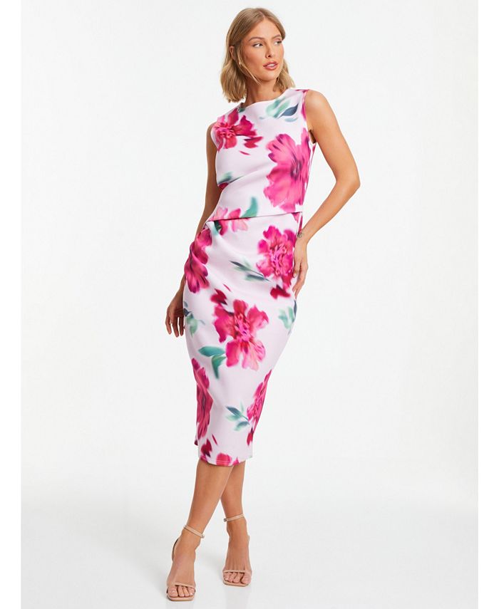 QUIZ Women's Scuba Crepe Floral Round Neck Midi Dress Macy's