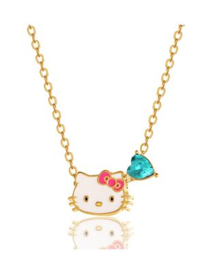 Sanrio Hello Kitty Heart Birthstone Charm Necklace - 16 + 2'' Chain - March-aquamarine blue