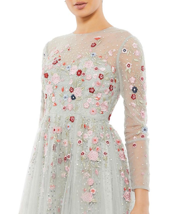 Mac Duggal Women's Embroidered Illusion High Neck Long Sleeve A Line ...
