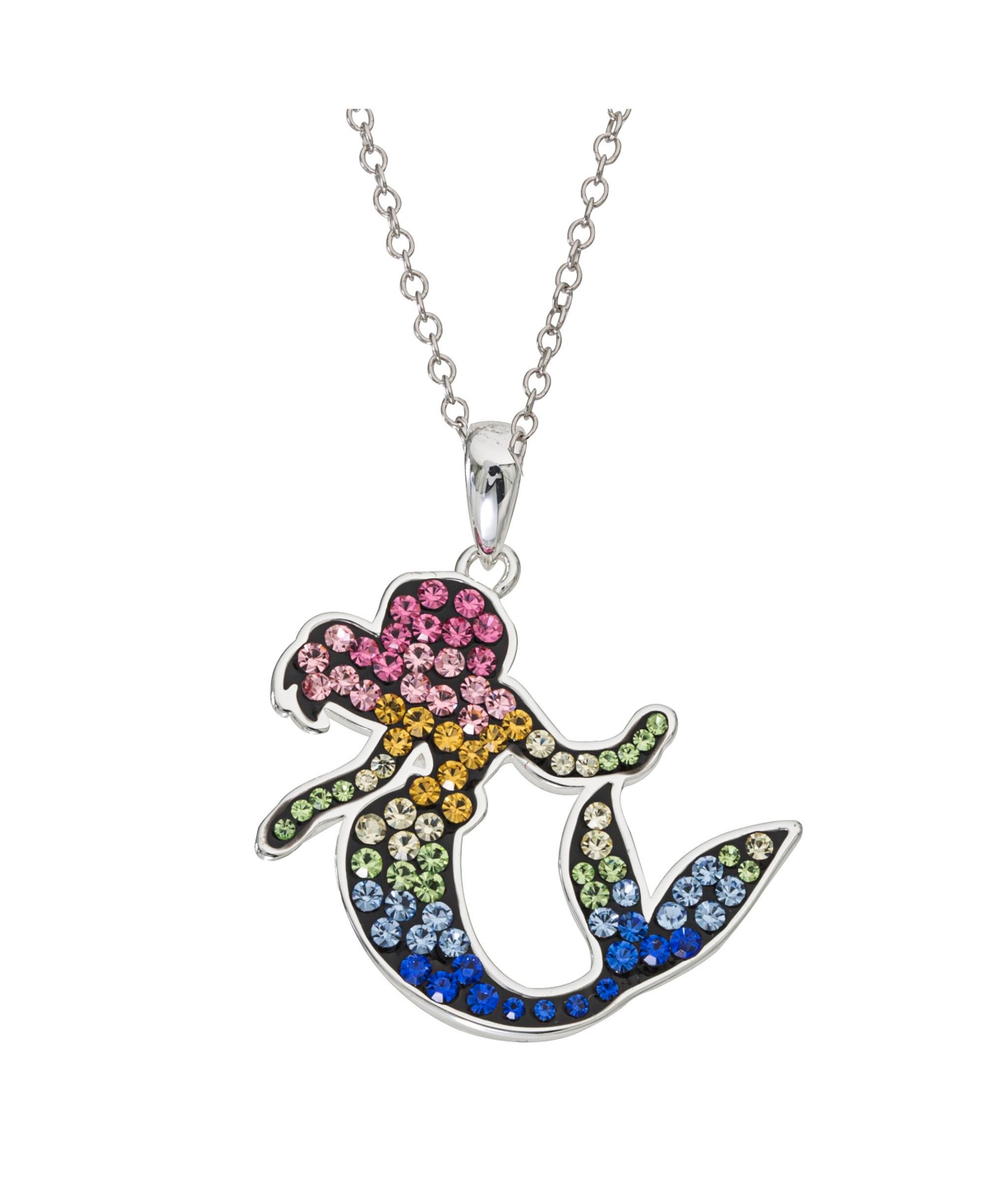 The Little Mermaid Ariel Rainbow Crystal Silver Flash Plated Pendant Necklace, 18" - Silver tone, pink, yellow, blue