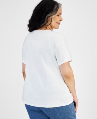 Women's Plus Size Short-Sleeve Scoop-Neck Top, Exclusively at Macy's