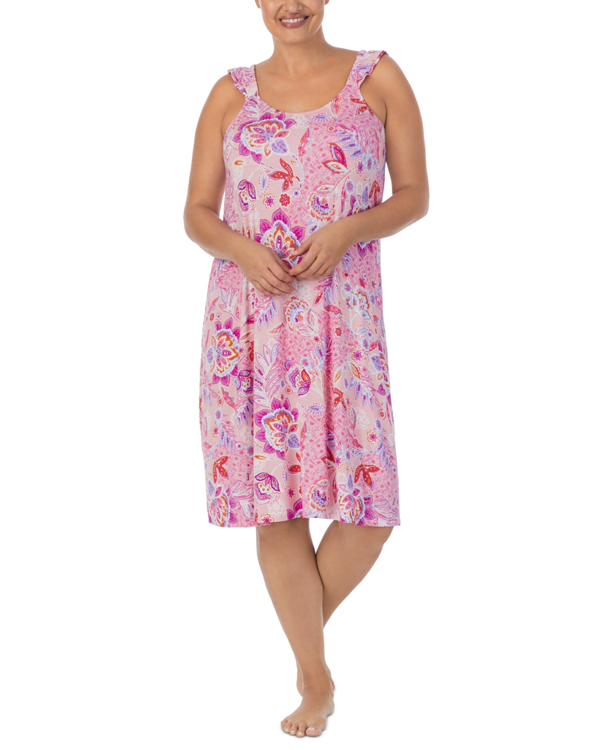 Ellen Tracy Plus Size Printed Sleeveless Midi Nightgown In Multi Floral