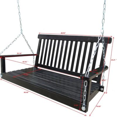 Simplie Fun Outdoor Wood Bench Swing with Armrests