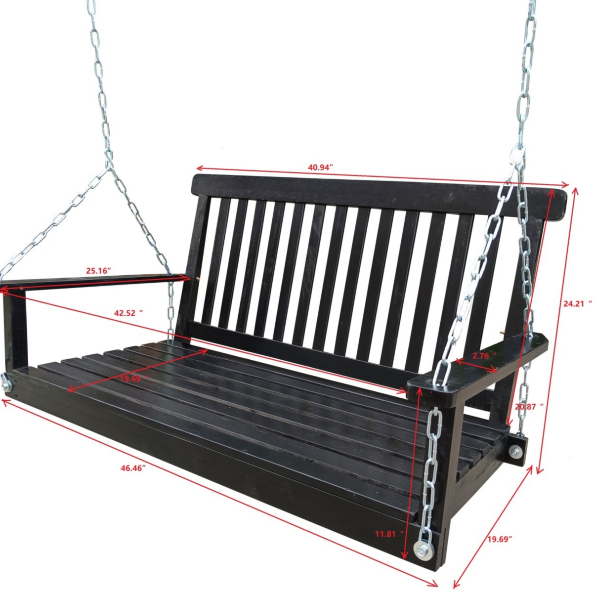 Simplie Fun Outdoor Wood Bench Swing with Armrests