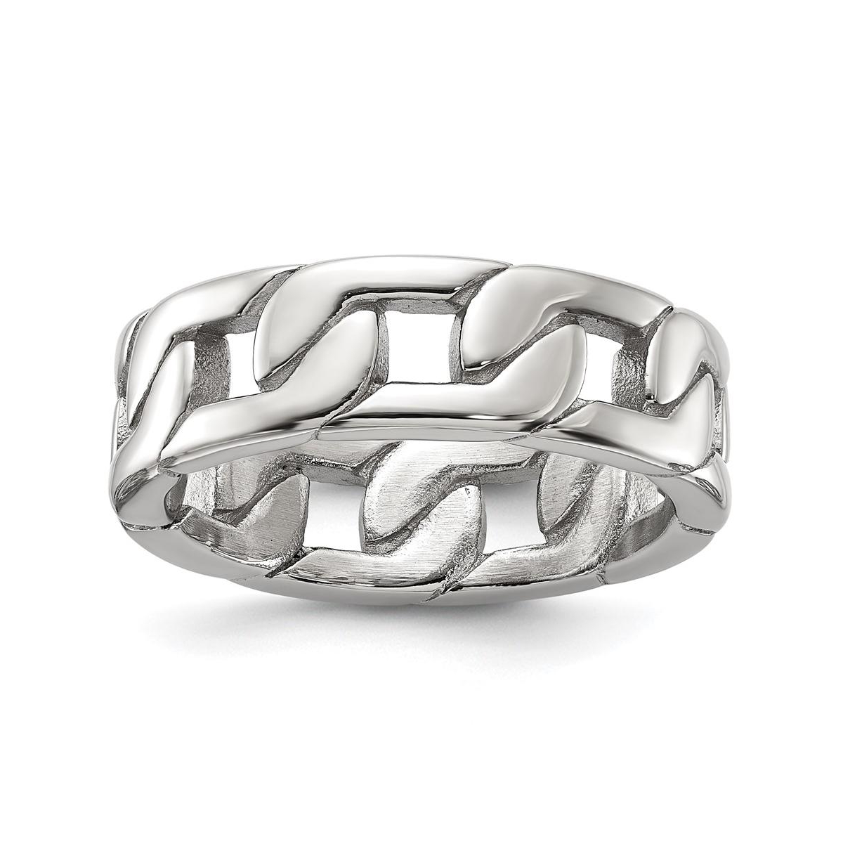 Stainless Steel Polished Chain Style Band Ring - Silver