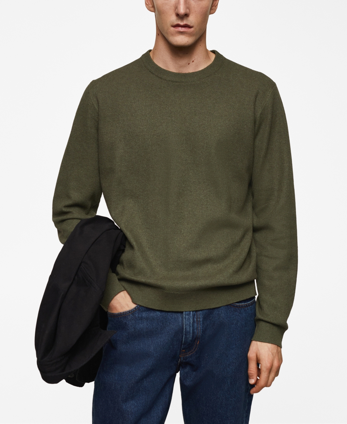 Men's Structured Cotton Sweater - Medium Heather Gray