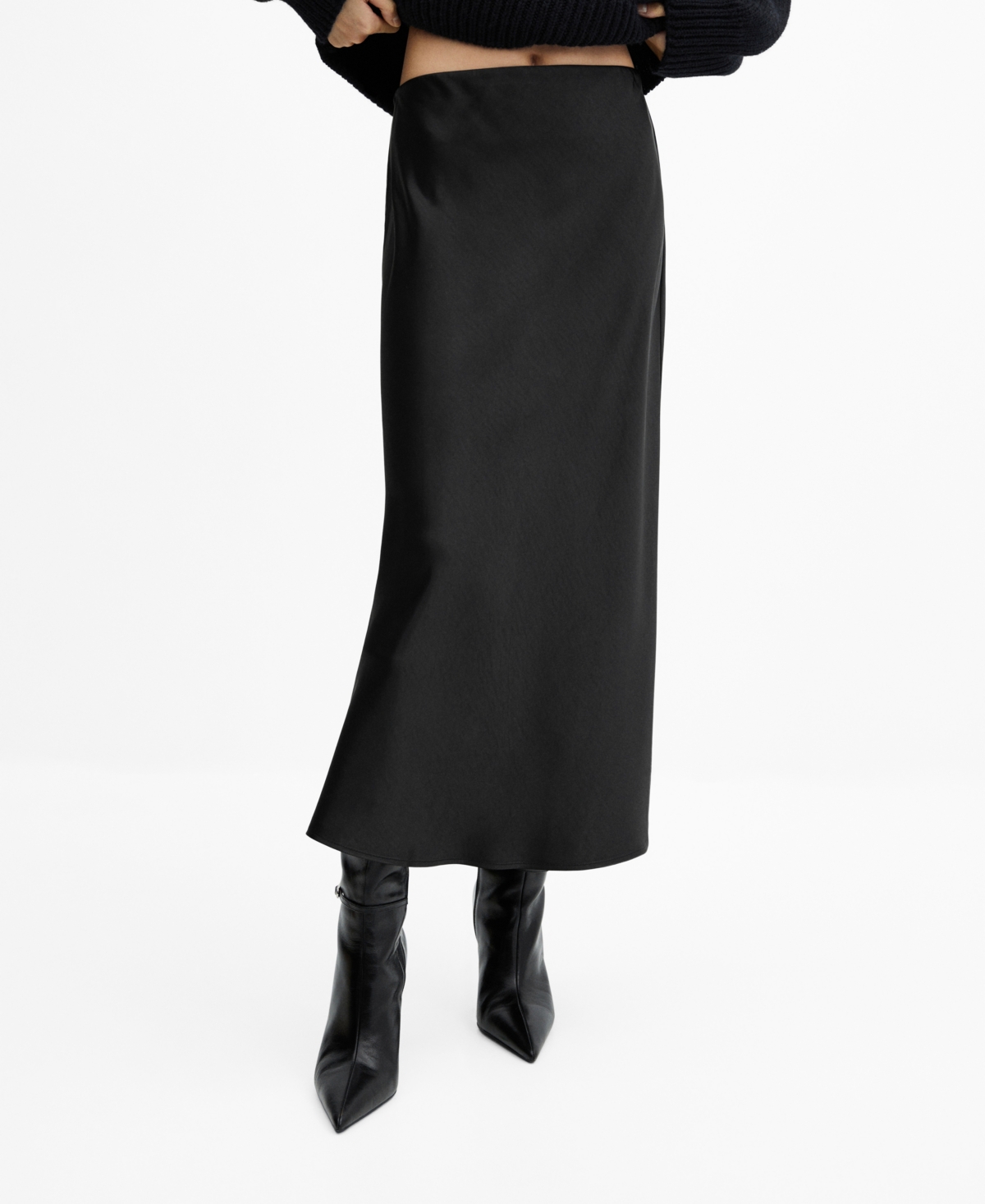 Shop Mango Women's Midi Satin Skirt In Black