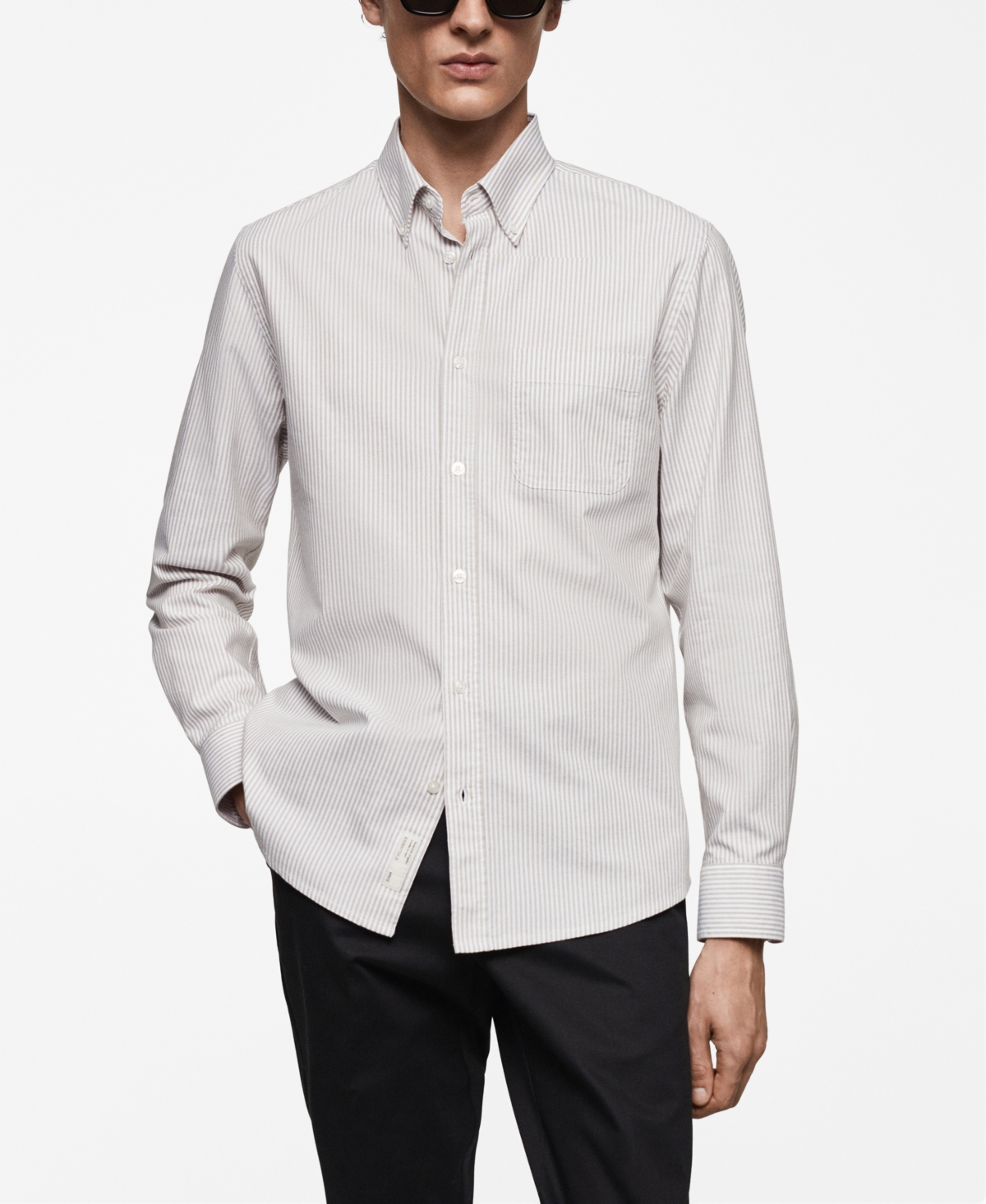 Shop Mango Men's 100% Cotton Kodak Striped Shirt In Khaki
