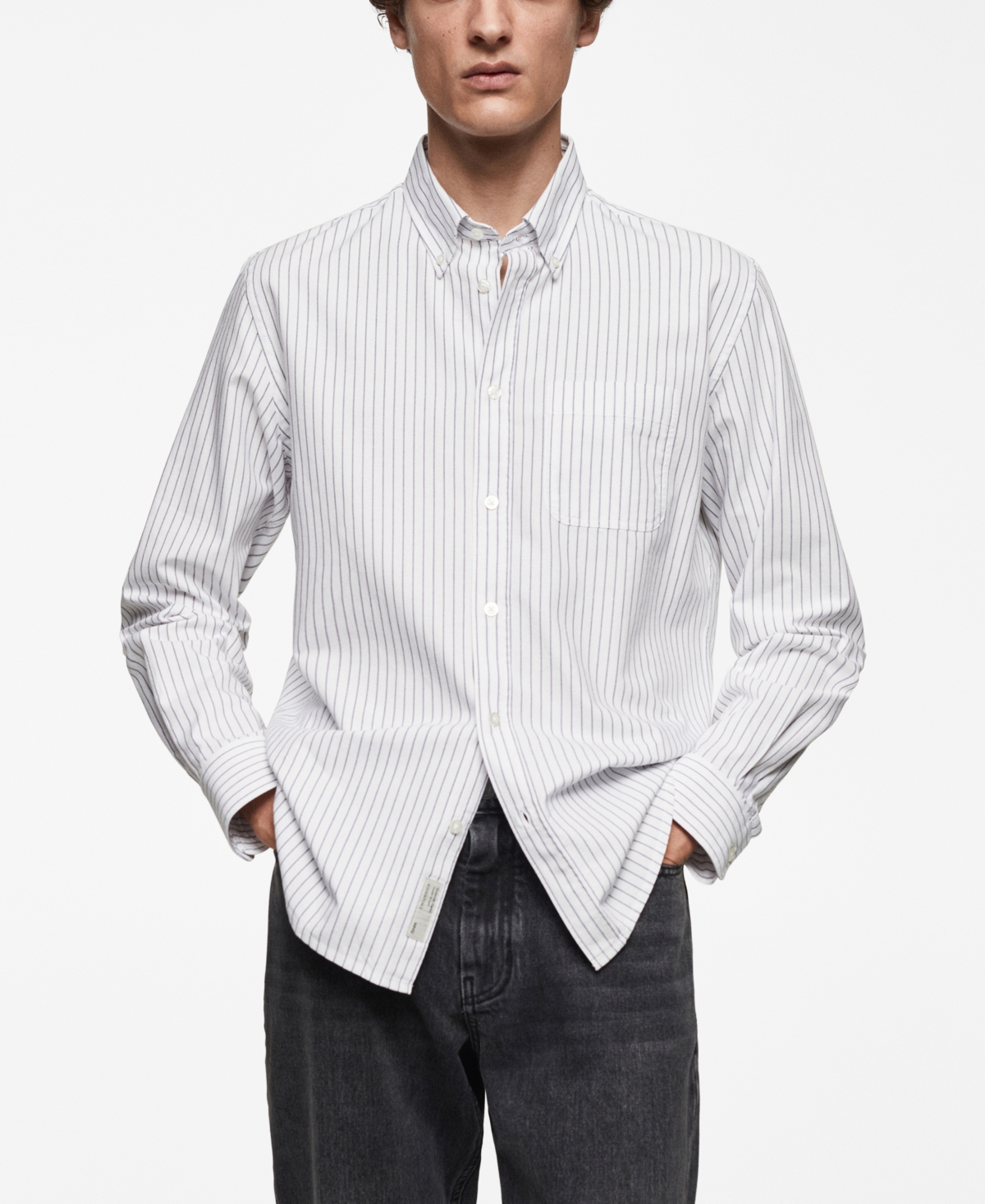 Mango Men's 100% Cotton Kodak Striped Shirt In White