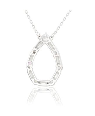 Suzy Levian Sterling Silver Cubic Zirconia Alternating Round & Baguette Open Tear Drop Pendant Necklace