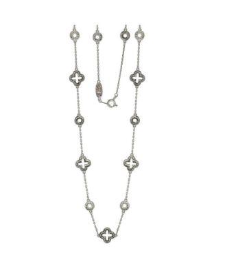Suzy Levian Sterling Silver Cubic Zirconia Clover & Circle Station Necklace