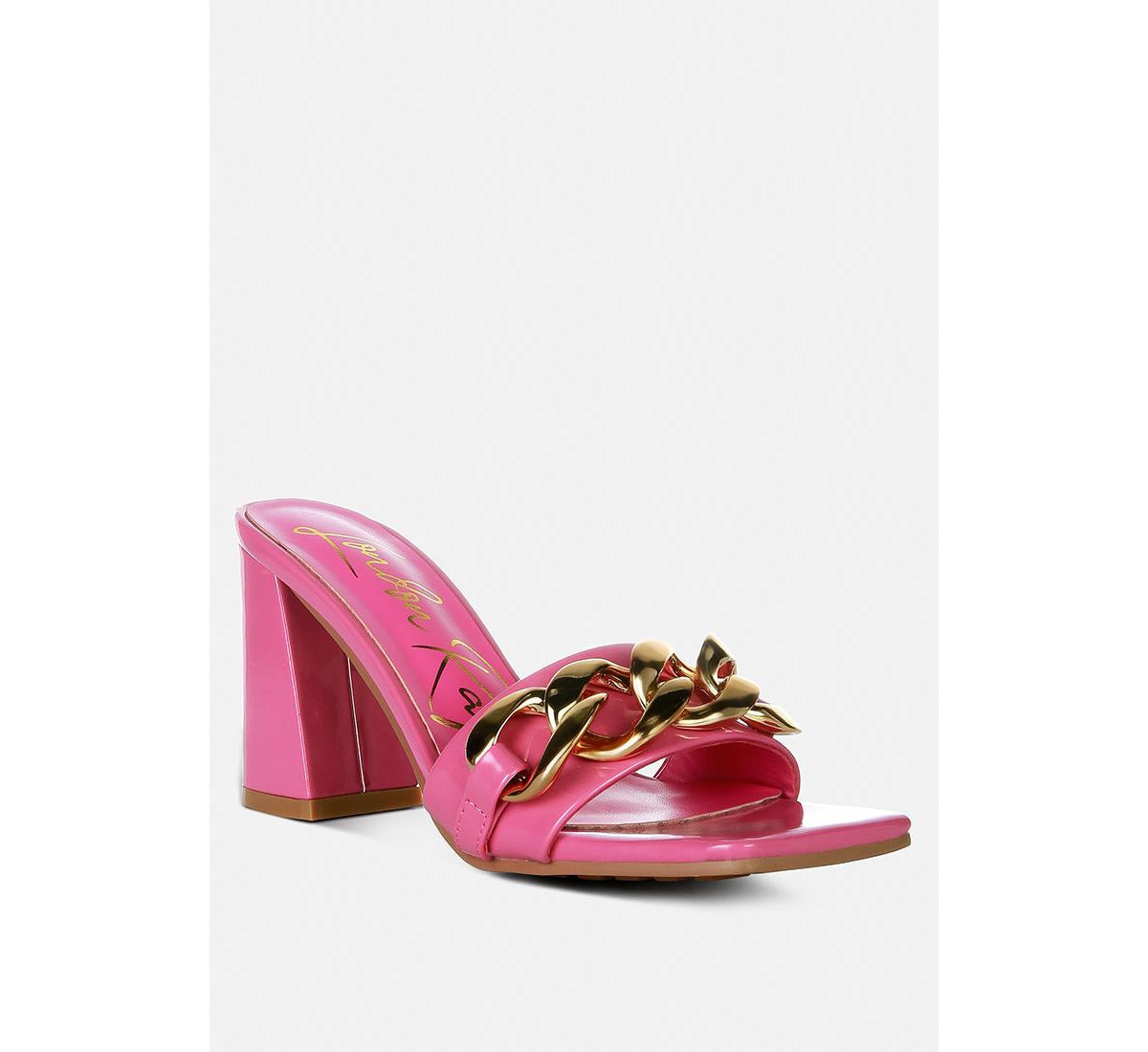 Women's Play doll Block Heel Sandal With Metal Chain Detail