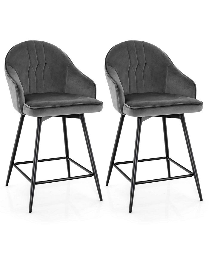 Costway Set of 2 Velvet Bar Stools Swivel Counter Height Dining Chair