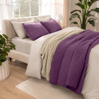 Ultra-soft Diamond Stitched Coverlet 3 Pc Set, Full/Queen