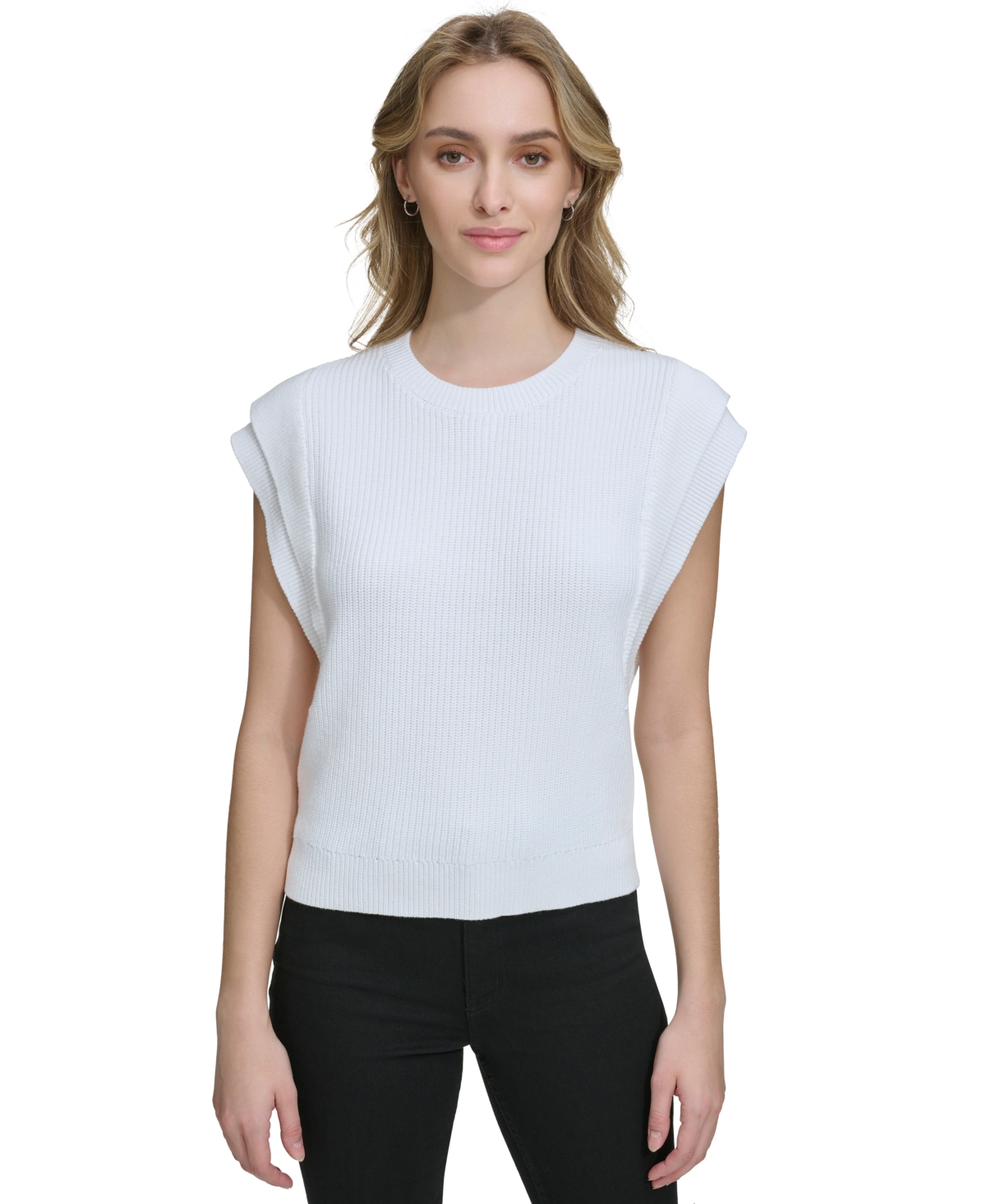 Shop Calvin Klein Women's Cotton Extended-shoulder Sweater In Soft White
