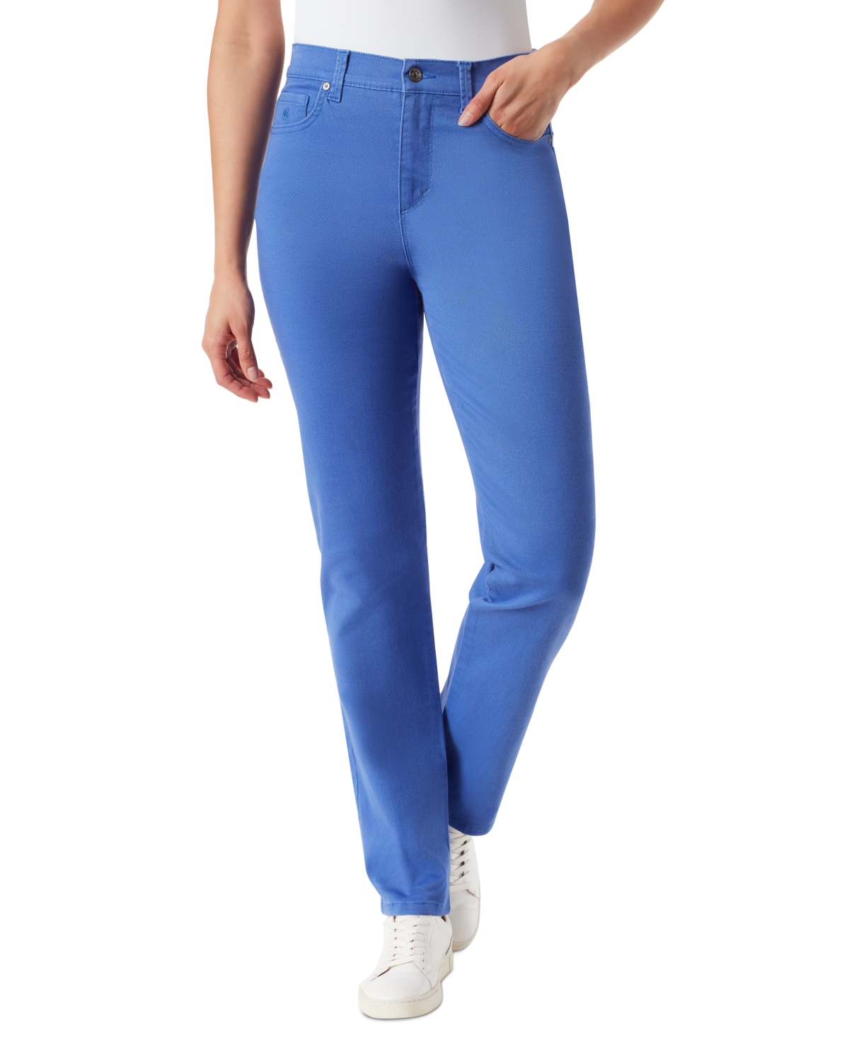 Shop Gloria Vanderbilt Women's Amanda Colored Twill Straight-leg Jeans In Desert Bluebell Blue