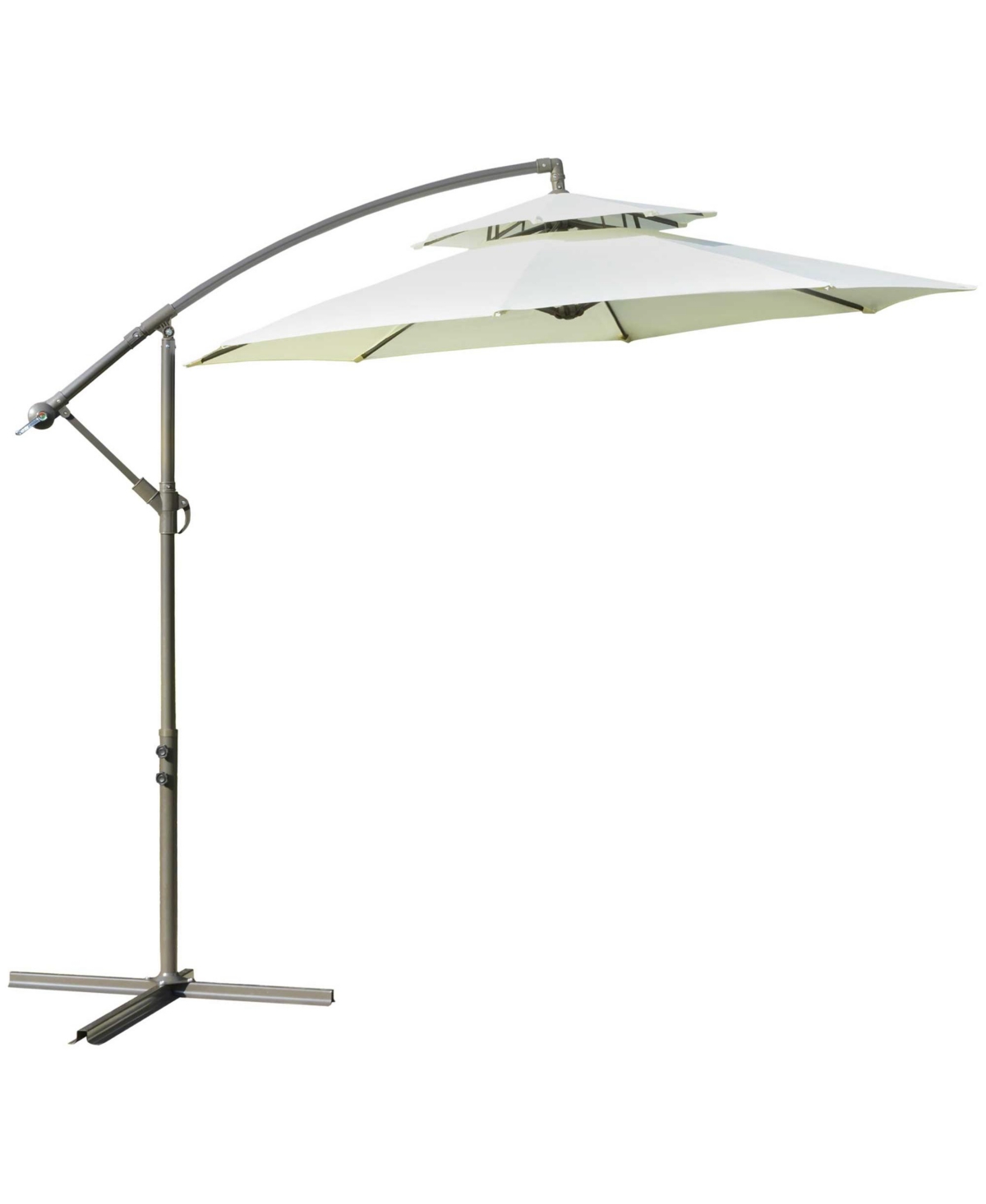9' 2-Tier Cantilever Umbrella with Crank Handle, Cross Base and 8 Ribs, Garden Patio Umbrella for Backyard, Poolside, and Lawn - White