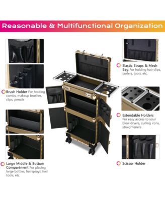 Bronze Rolling Hair Stylist Salon Makeup Cosmetic Case Artists Train Trimmer Box