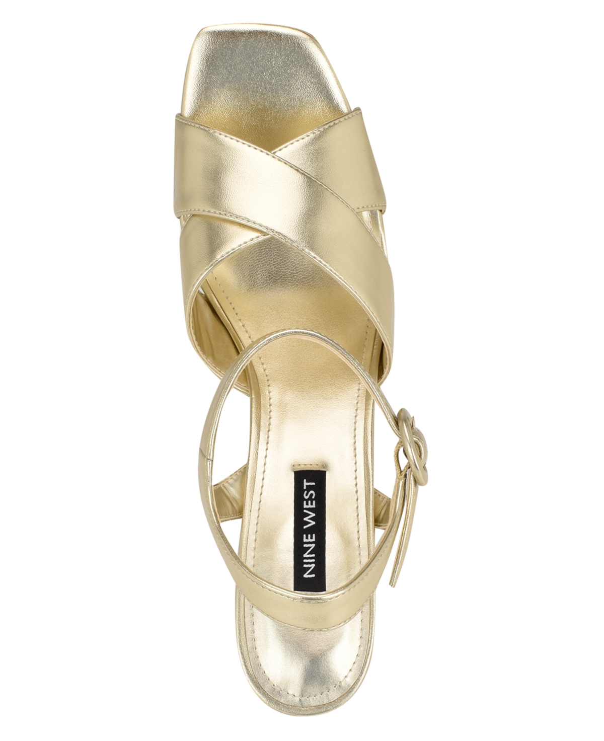 Nine West Women's Vallen Block Heel Open Toe Dress Sandals - Gold- Faux Leather- Polyurethane