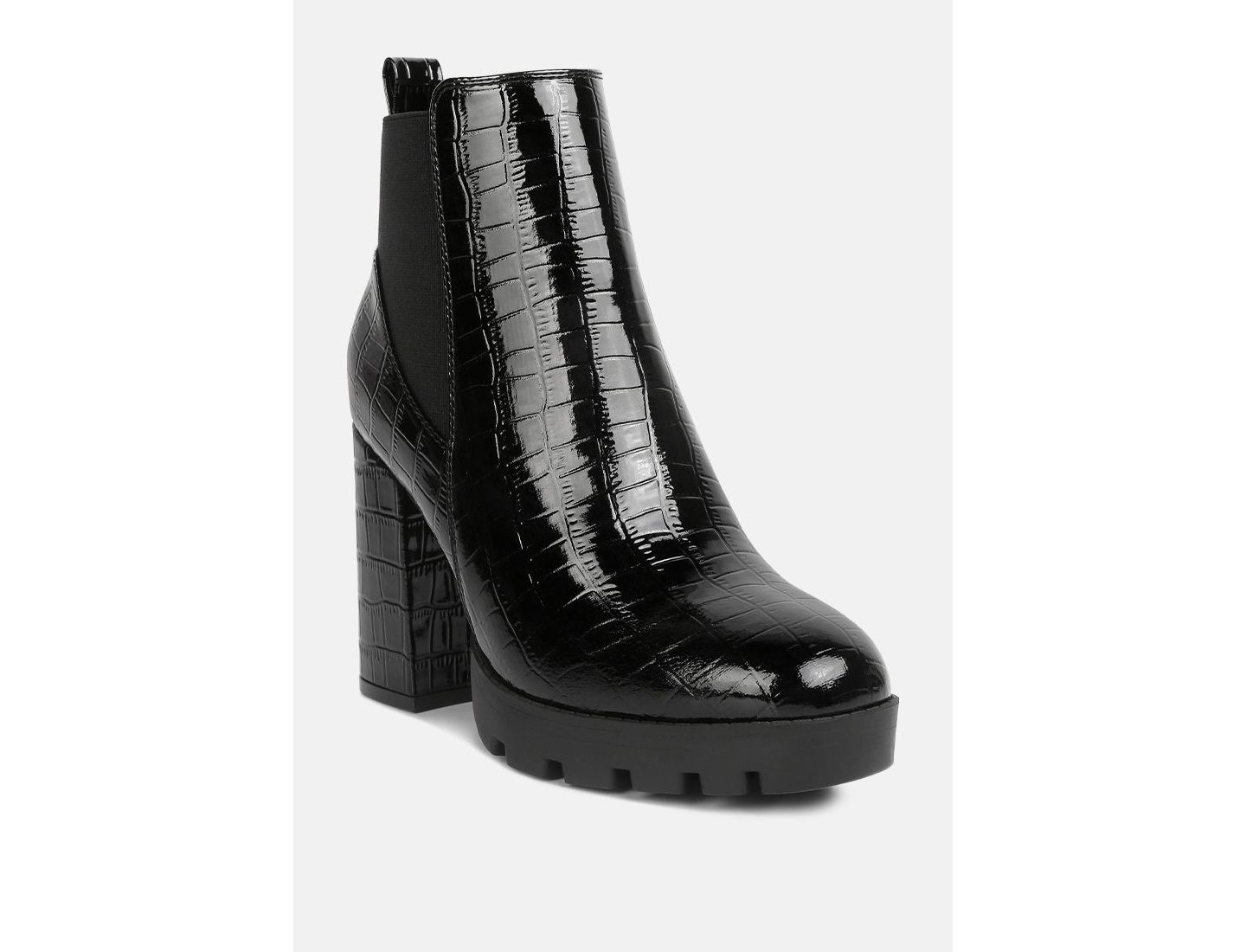 Женские ботинки London Rag Foxy Faux Leather Croc Chelsea, цвет: Чёрный — фото 6