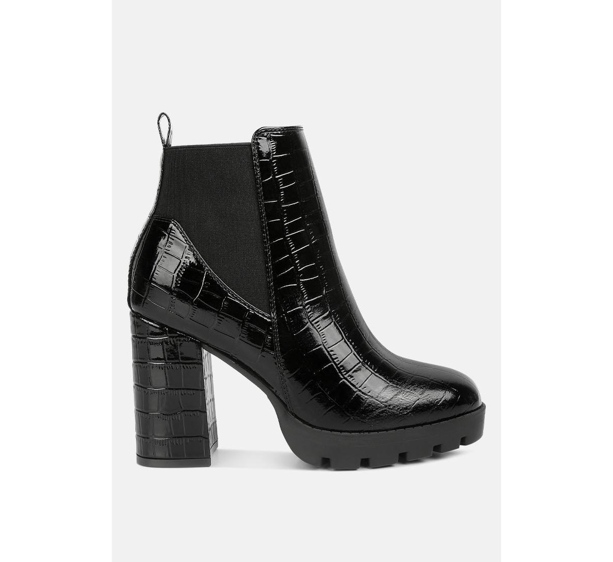 Women's foxy faux leather croc Chelsea boots - Black