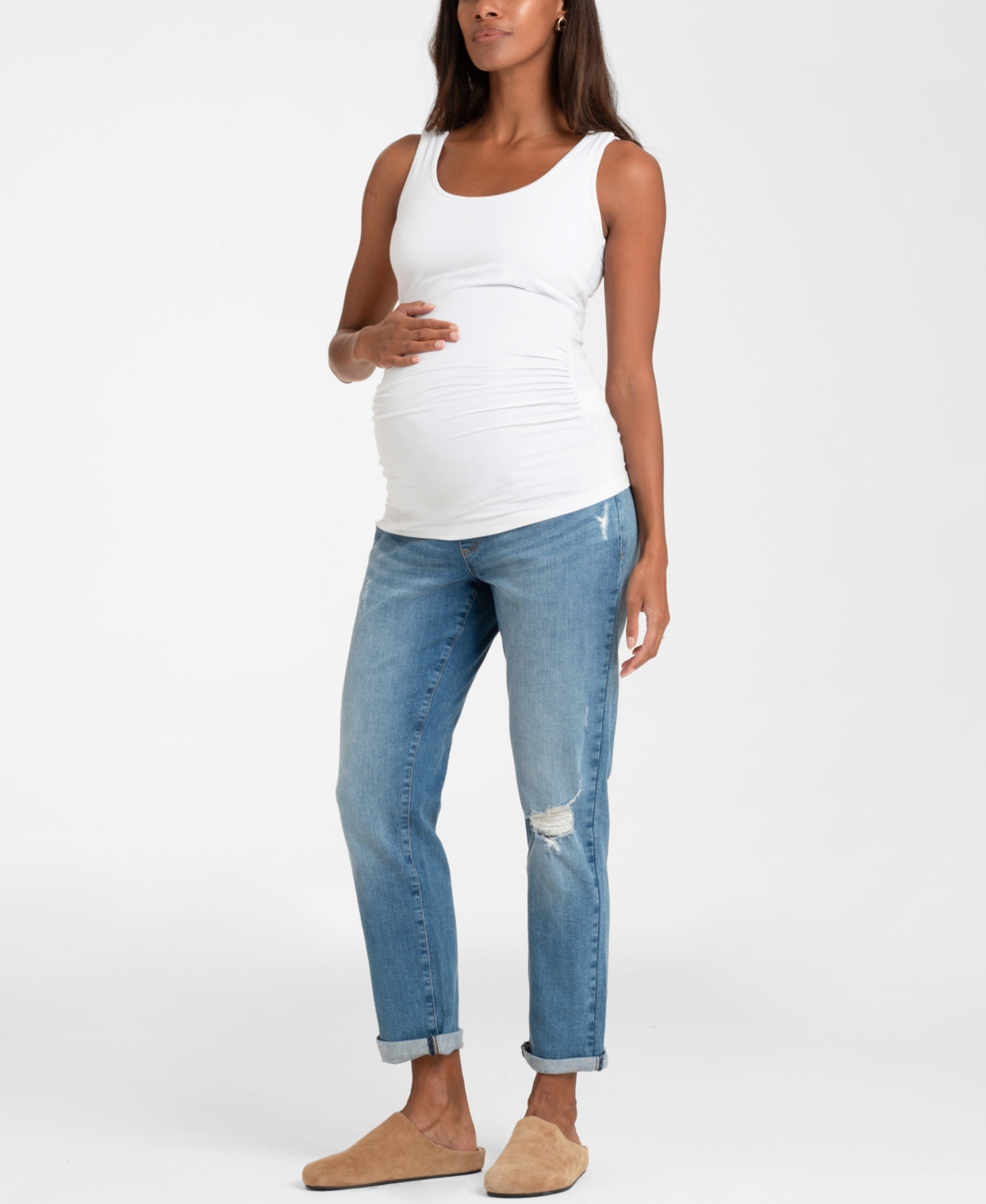 Shop Seraphine Women's Maternity Ripped Boyfriend Maternity Jeans In Light Blue