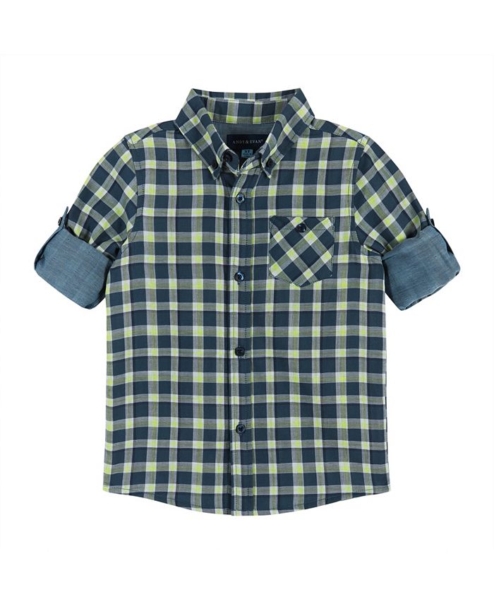 Andy & Evan Toddler/Child Boys Navy & Lime Plaid Two-Faced Button-down ...