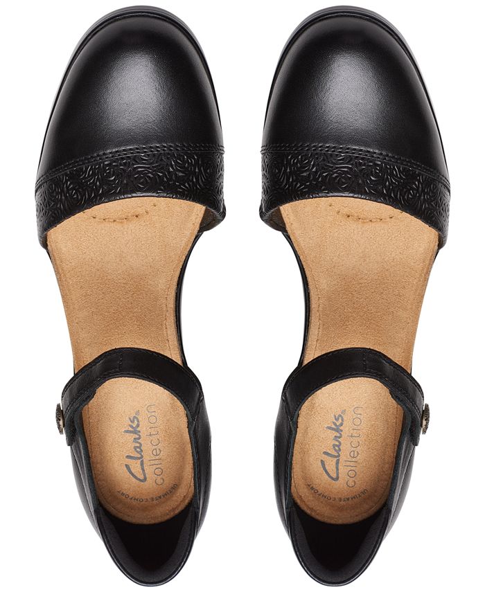 Clarks Donna Baia Emily 2, Pumps In Pelle Nera, Tacco Comodo, 39 EU Larga