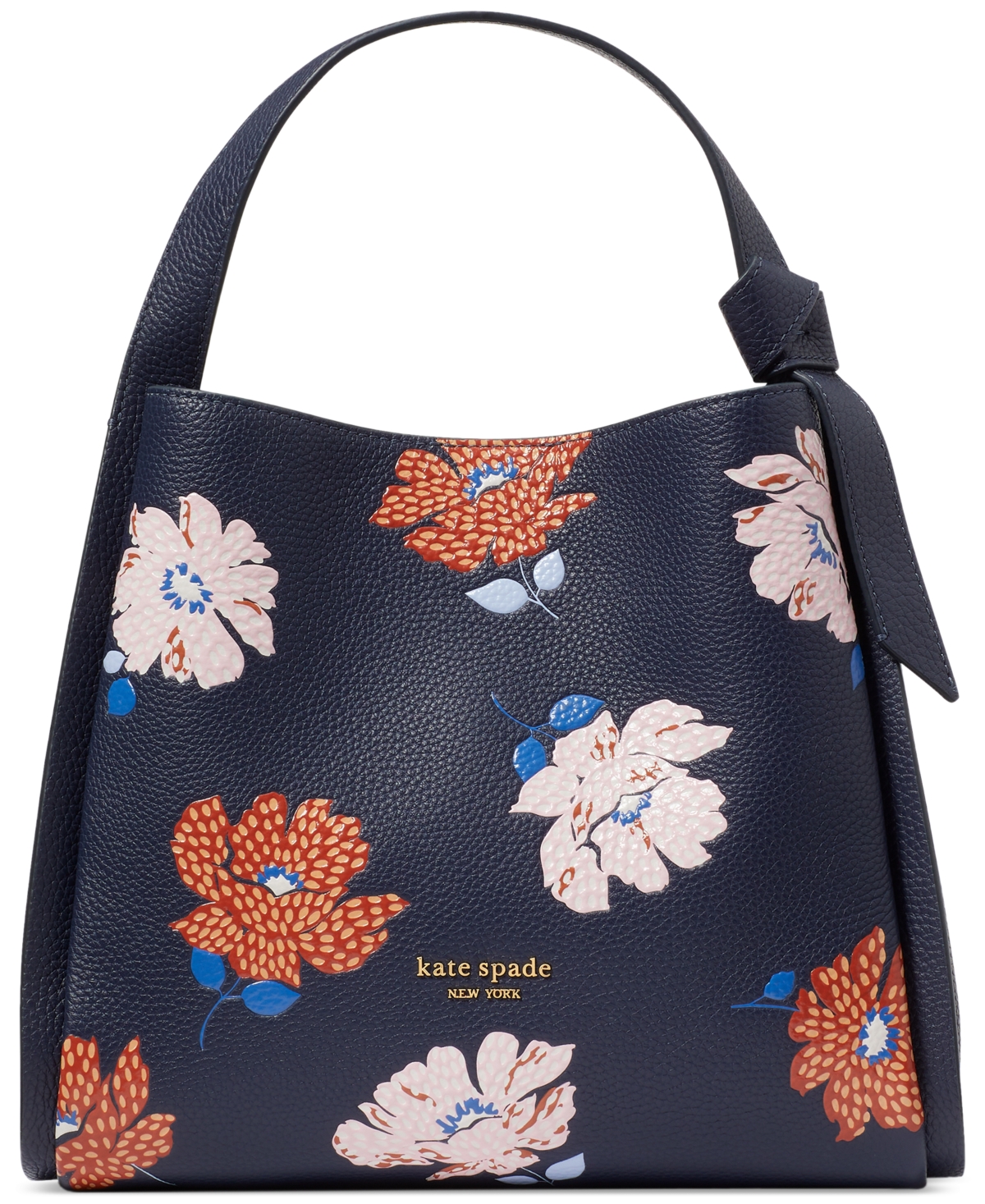 Knott Dotty Floral Embossed Leather Small Crossbody Tote - Parisian Navy Multi