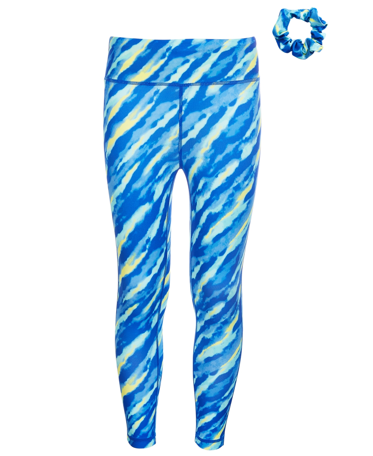 Shop Id Ideology Big Girls Tie-dyed-print 7/8-leggings & Scrunchy, 2 Piece Set, Created For Macy's In Deep Cobalt
