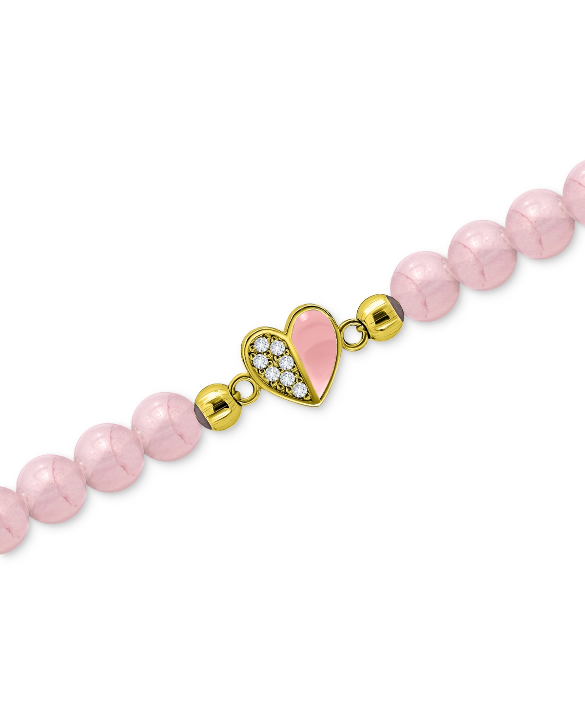 Giani Bernini Rose Quartz & Cubic Zirconia Heart Bead Stretch Bracelet in 18kPlated Sterling Silver - Gold