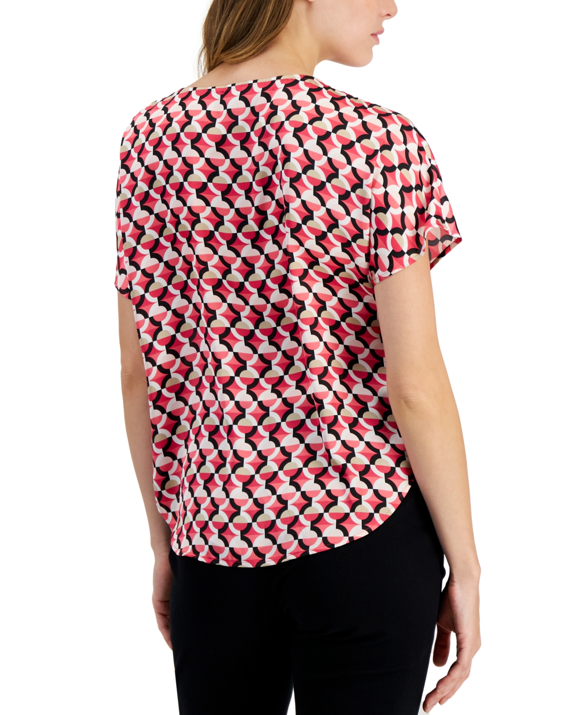 Anne Klein Women's Geometric-Print Short-Sleeve Top