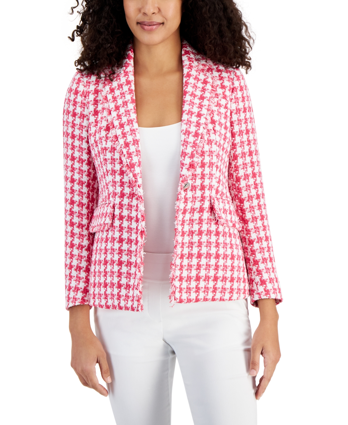 Shop Anne Klein Women's Tweed Houndstooth Jacket In Camellia Multi